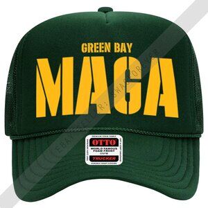 Trump Green Bay Maga Packers Custom Mash Up Logo Foam Trucker Hat DARK GREEN